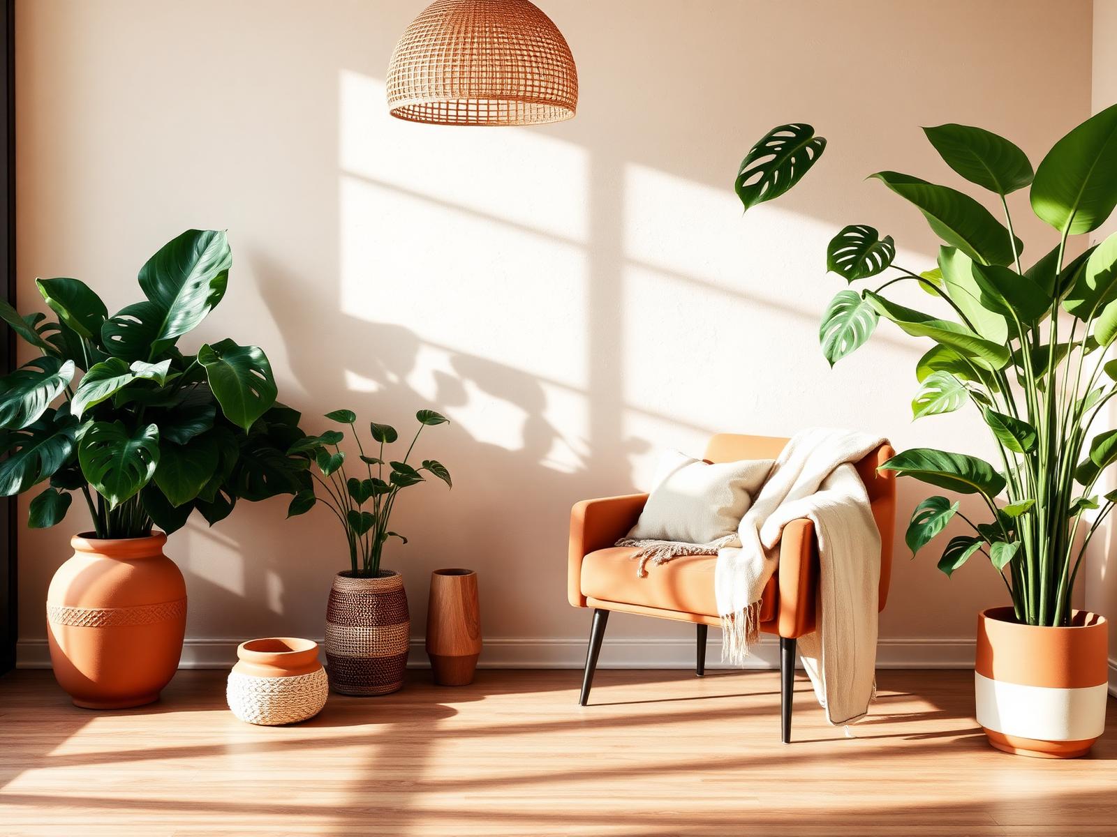 A biophilic living room corner